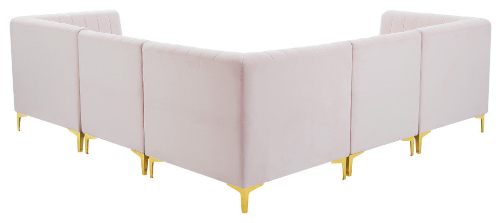 Alina Velvet Modular L-Shaped Modular Sectional, Pink, 5-Piece: 2 Armless Chair, 3 Corner Chair