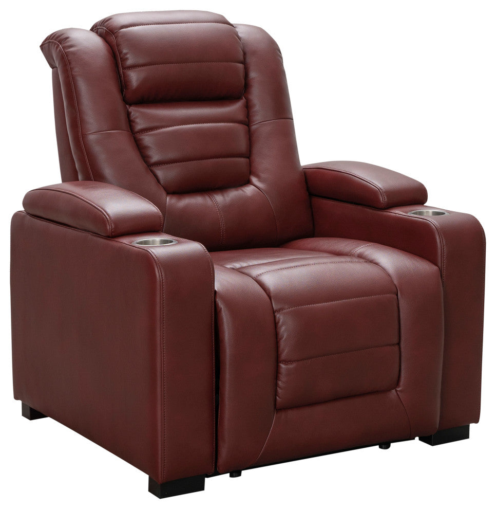 Cyrus Leather Home Theater Power Recliner, Power Headrest, Red