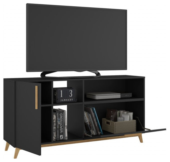 Modern Black And Natural Asymmetrical TV Stand