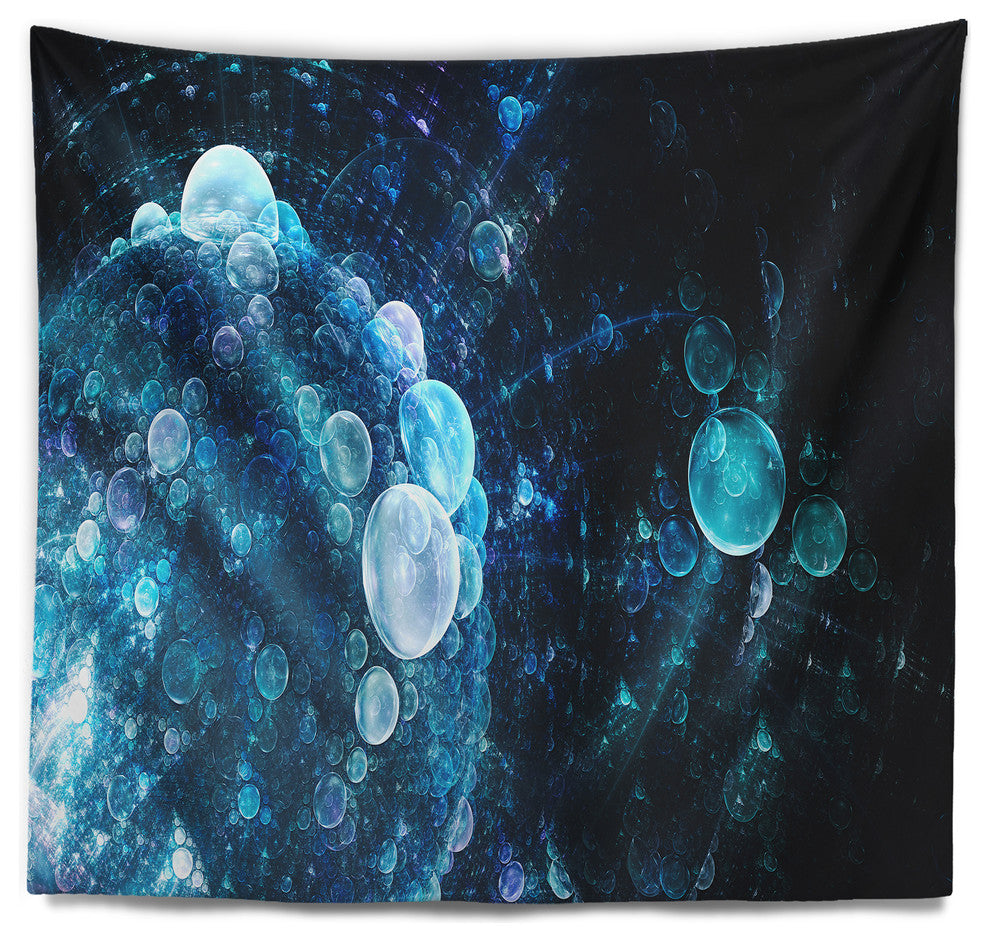 Blue Spherical Water Drops Floral Wall Tapestry, 60"x50"