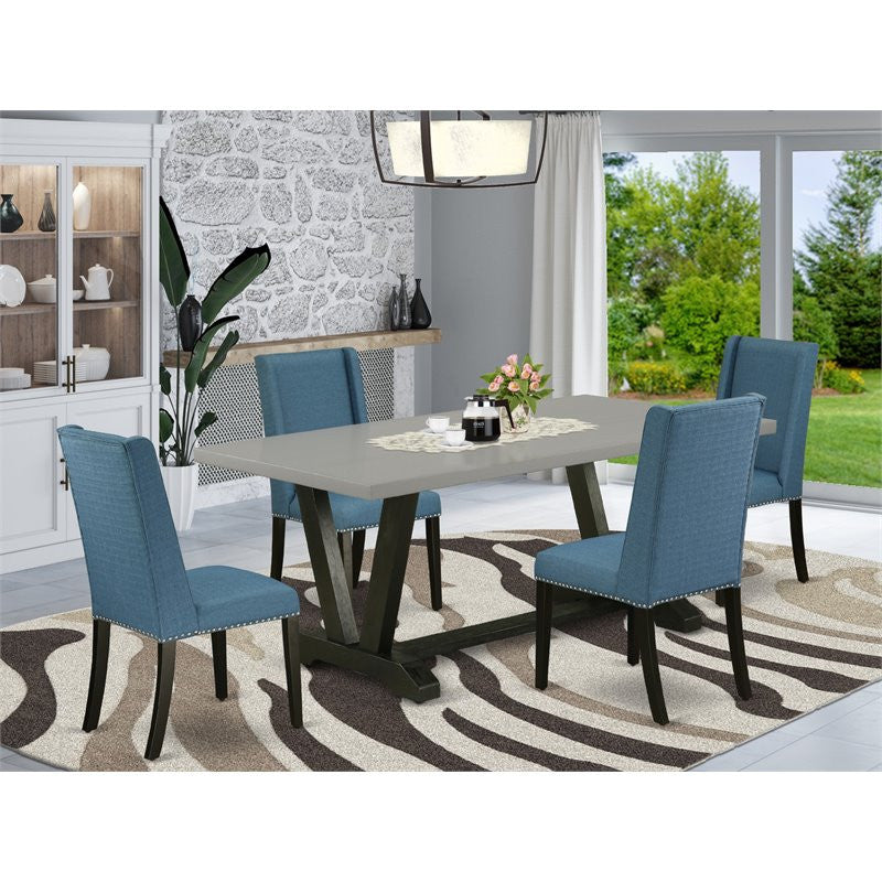 5-Piece Dinette Set 4 Chairs and Dining Table With Cement Table Top, Black