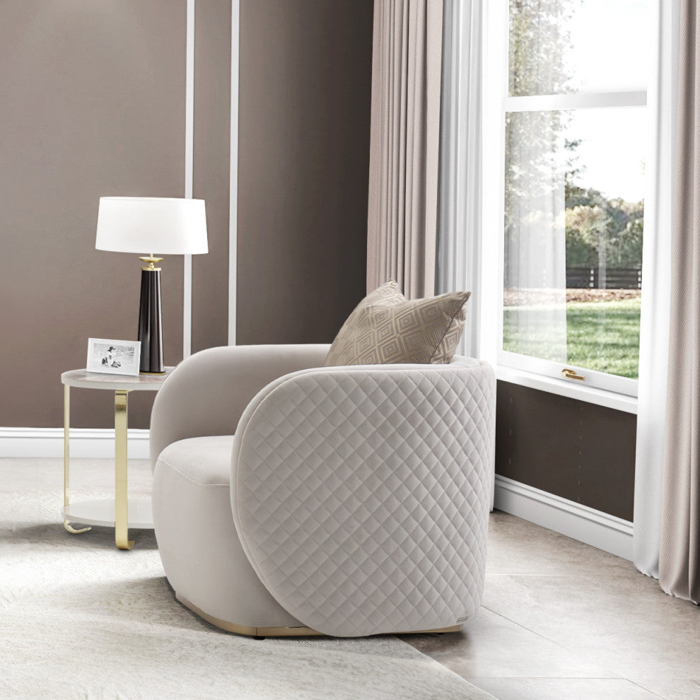 Ariana Velvet Accent Chair, Beige/Gold