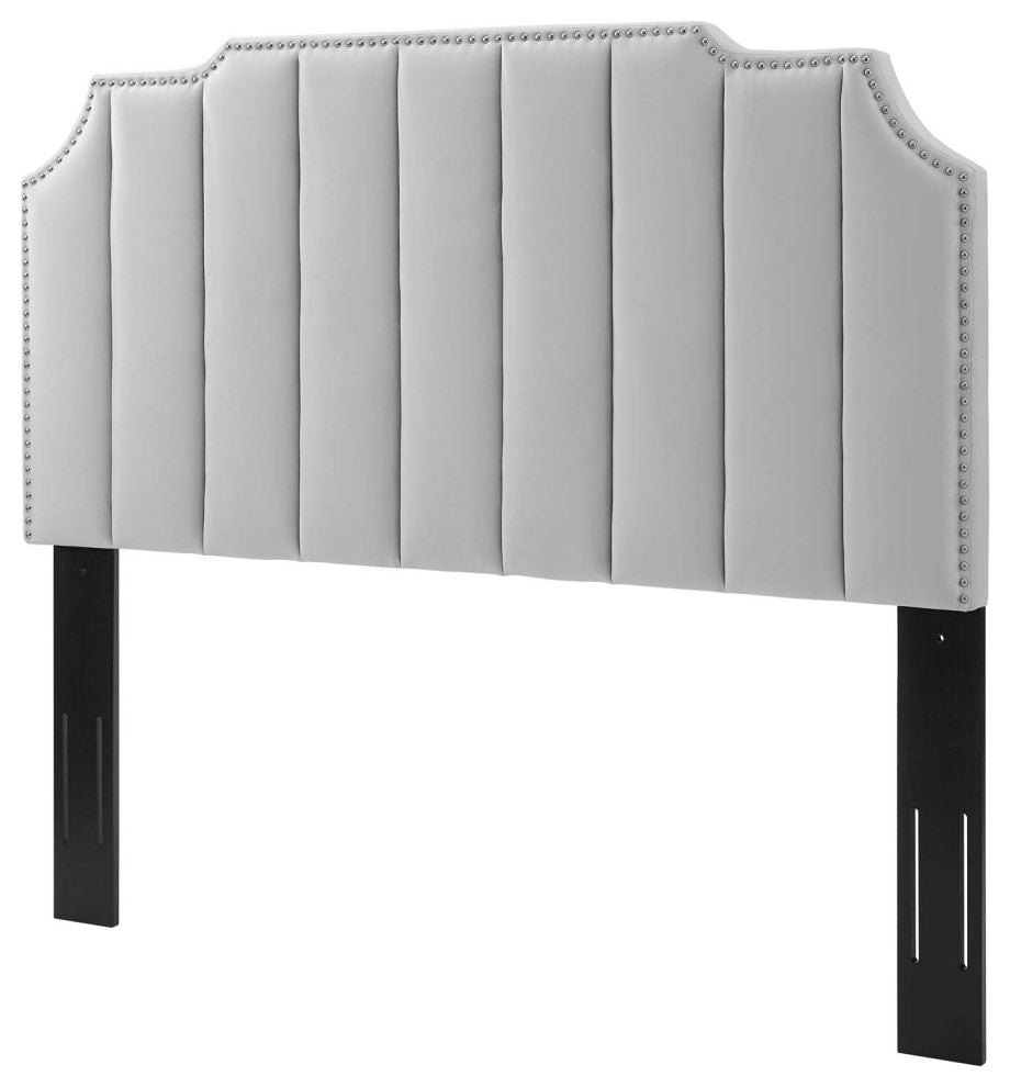 Headboard, King Size, Velvet, Light Gray, Modern Contemporary, Bedroom