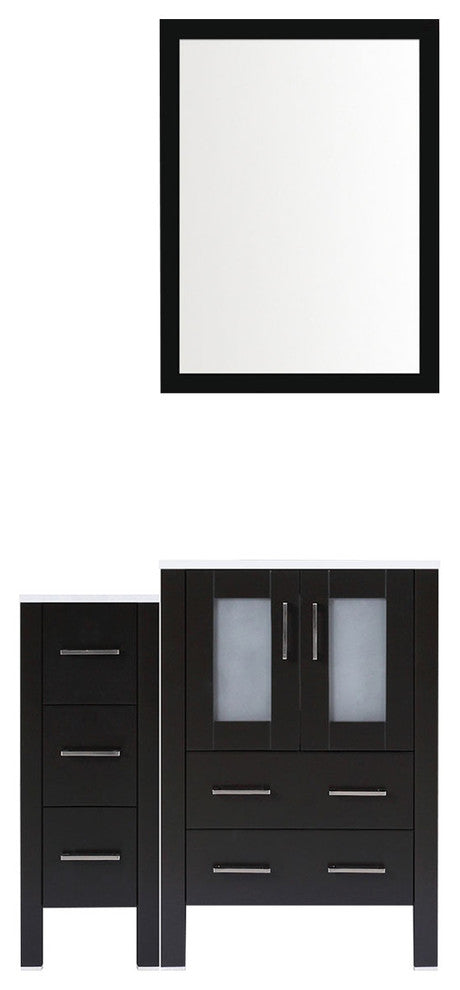 Modern Bathroom Vanity Set With Mirror and Sink, Espresso, 42"