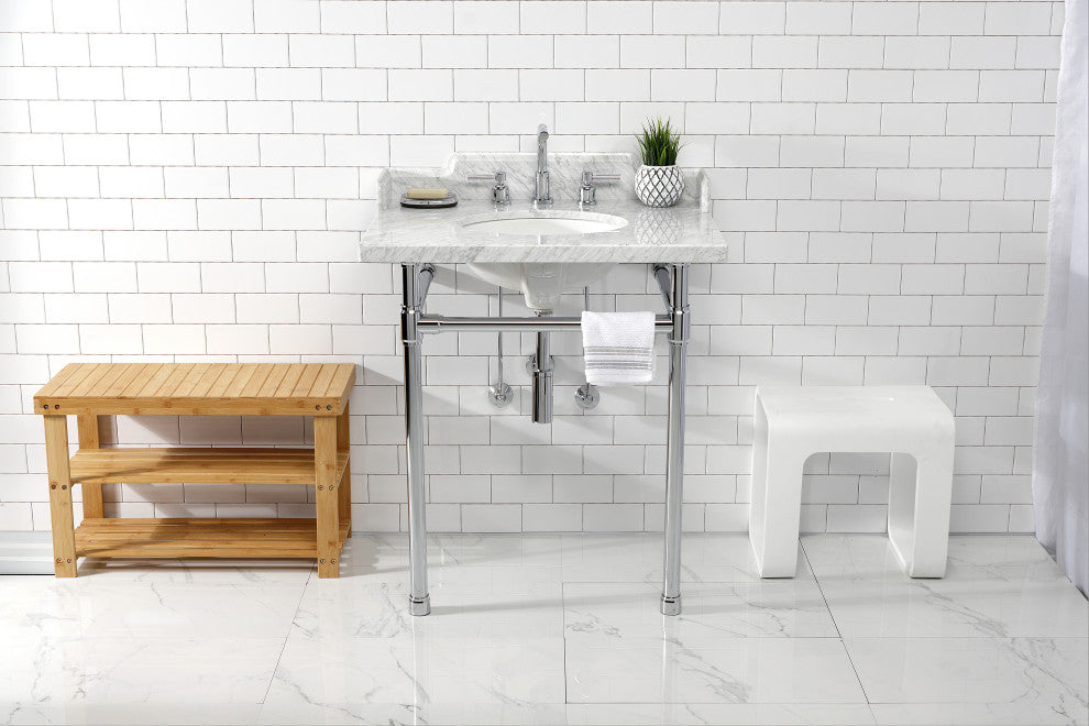 Kingston Brass LMS30M81ST 30" Carrara Marble Console Sink, Legs