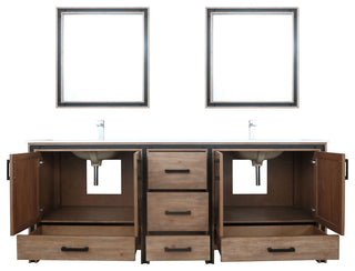 Ziva 84 Barnwood DB Vanity, Cultured Marble Top, Square Sink, 34 Mirrors, Faucet