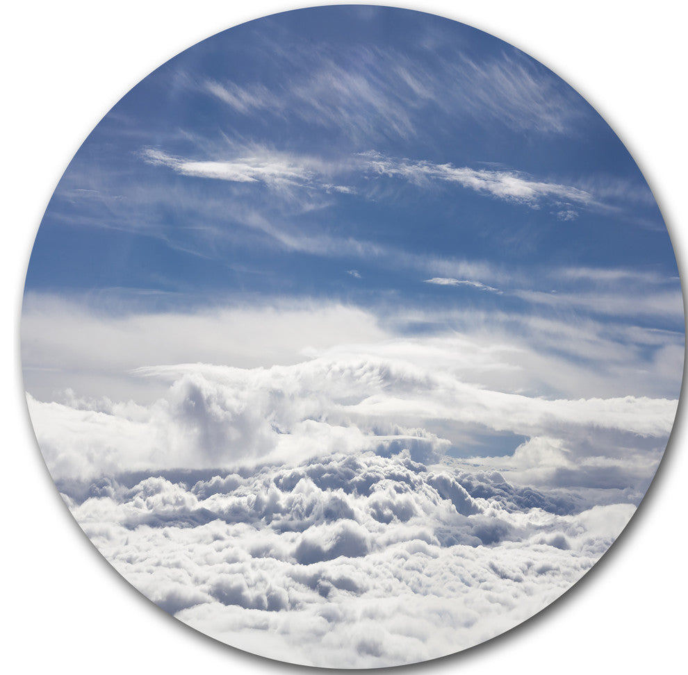 Flight Over Bright Clouds, Landscape Large Disc Metal Wall Art, 11"
