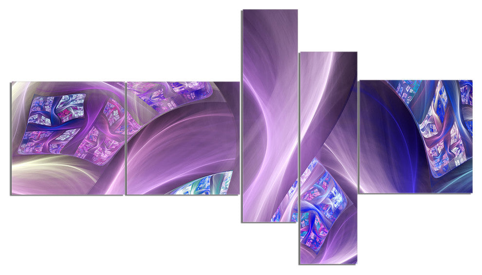 Purple Blue Fractal Curves, Abstract Canvas Art Print, 60"x32", 5 panels