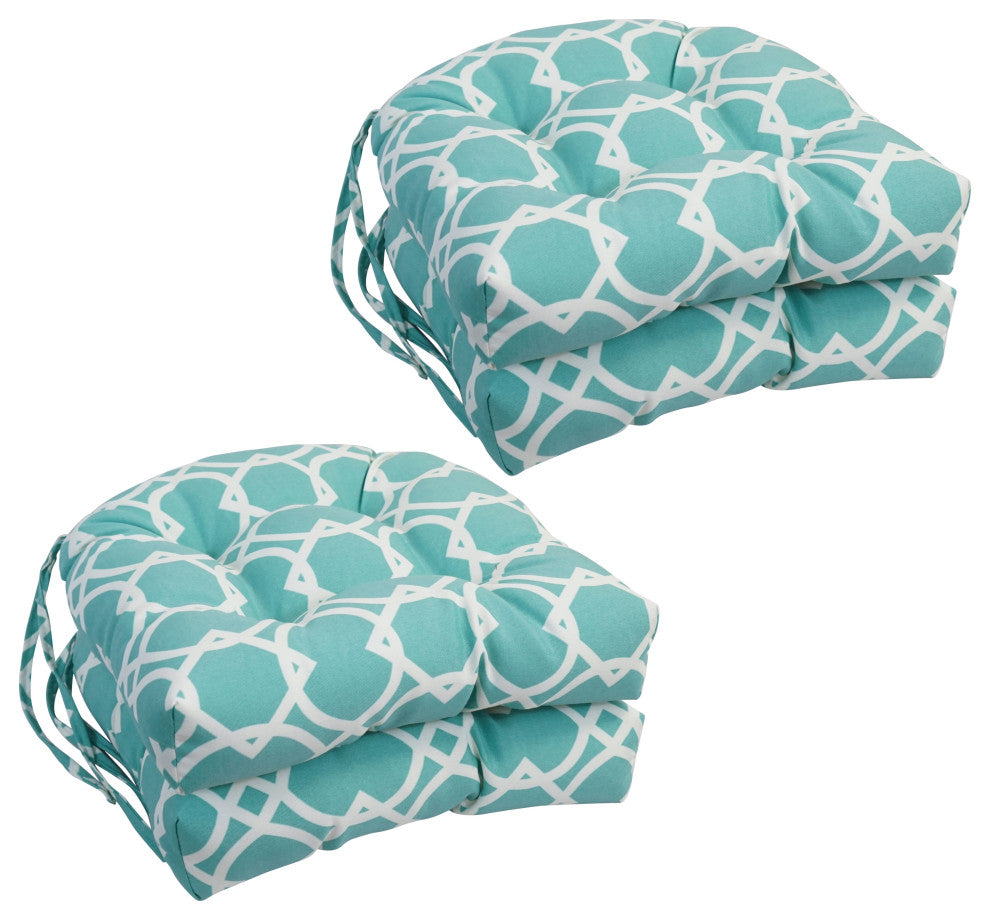 16" Spun Polyester Outdoor U-Shaped Tufted Chair Cushions, Set of 4, Elipse Pool