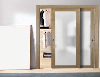Closet  Glass Bypass Doors 72x84 & Hardware | Planum 2102 Honey Ash