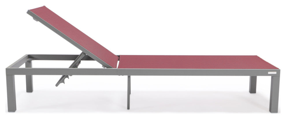 LeisureMod Marlin Patio Chaise Lounge Chair With Gray Frame, Burgundy