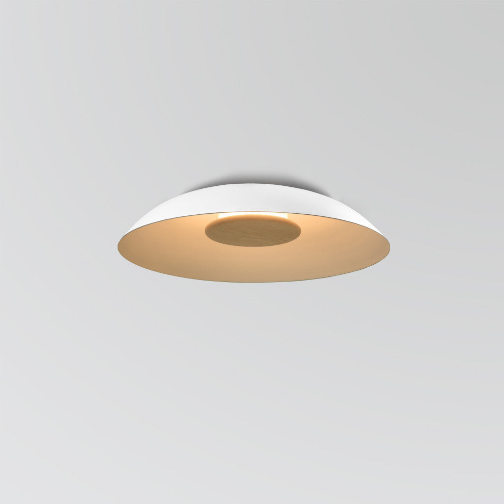Volo LED Flush Mount, Blanc, Brushed Brass/Tan Leather/White Washed Oak, 3500K
