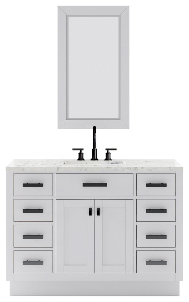Hartford 48" Single Sink Marble Countertop Bath Vanity, White, Vanity With Mirror