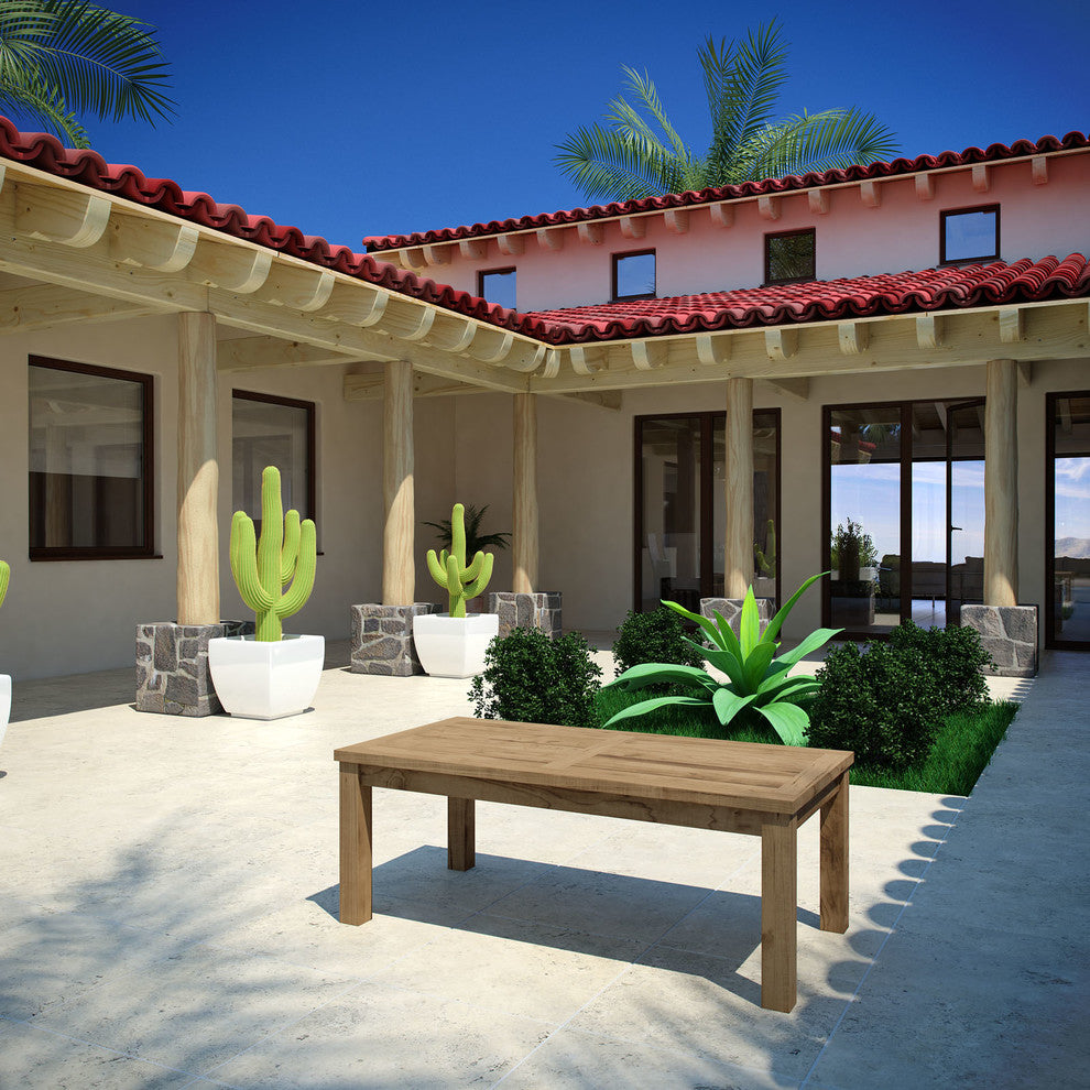 Modern Contemporary Outdoor Patio Teak Rectangle Coffee Table, Natural Wood