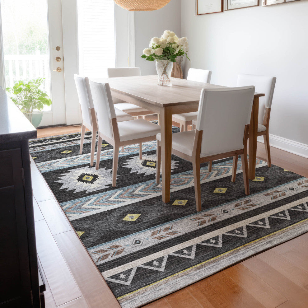 Addison Premium Washable Mayfield AMF178 Black 5' x 7'6" Rug