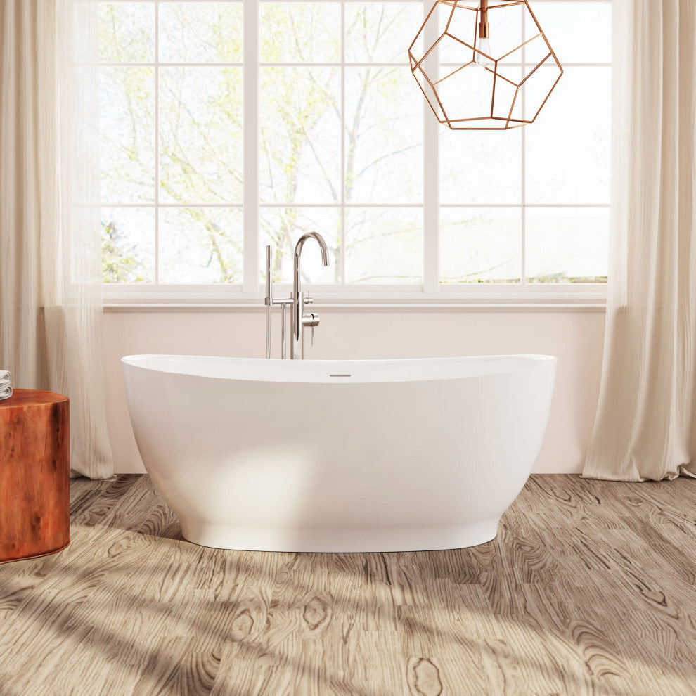 Perlato Vittoria Eco-Lapistone Freestanding Tub, White Satin, 59"