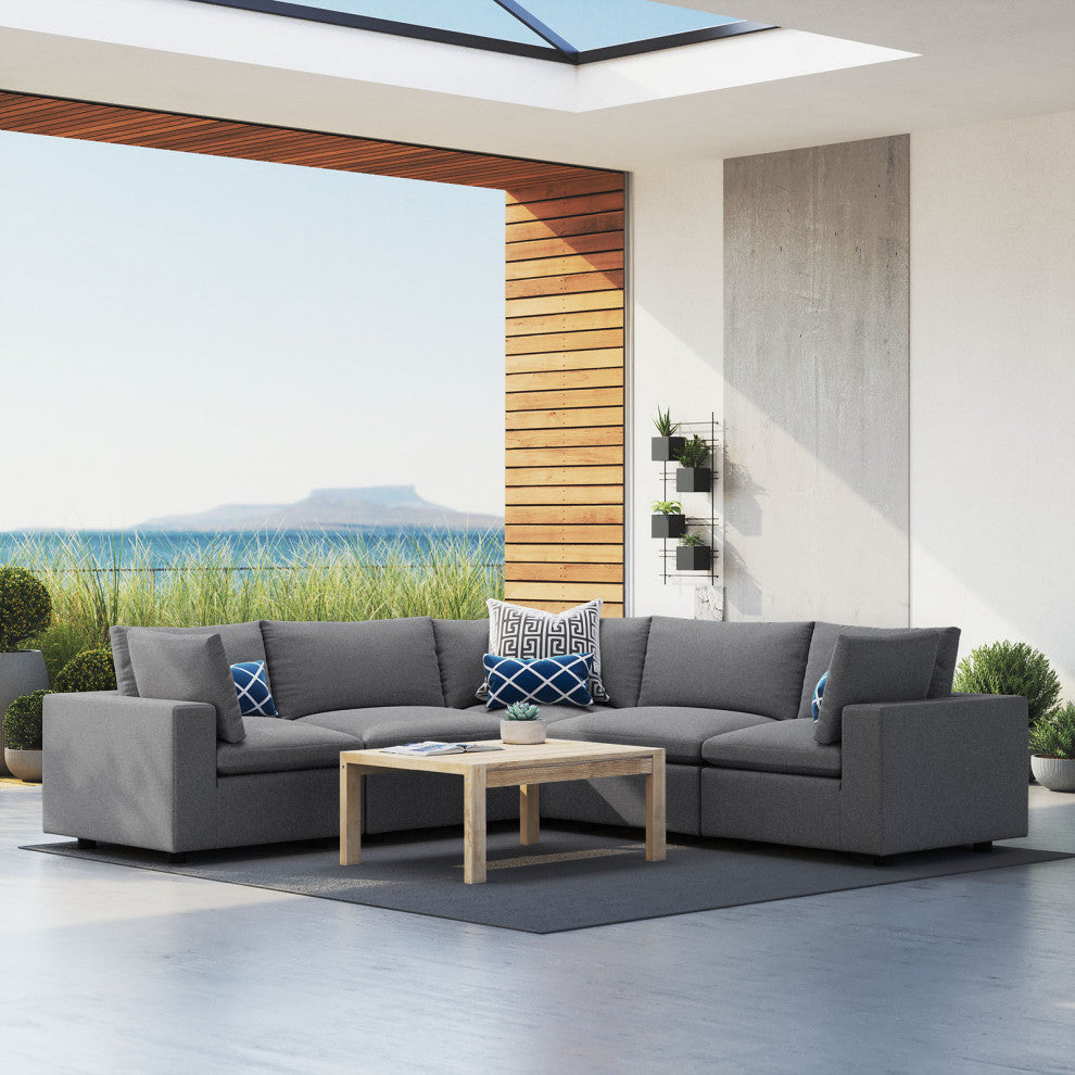 Modular Lounge Sectional Deep Sofa Set, Sunbrella, Gray, Modern, Outdoor