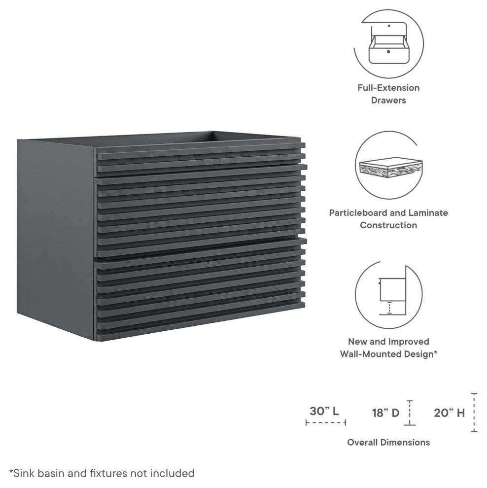 Render 30" Wall-Mount Bathroom Vanity, Gray