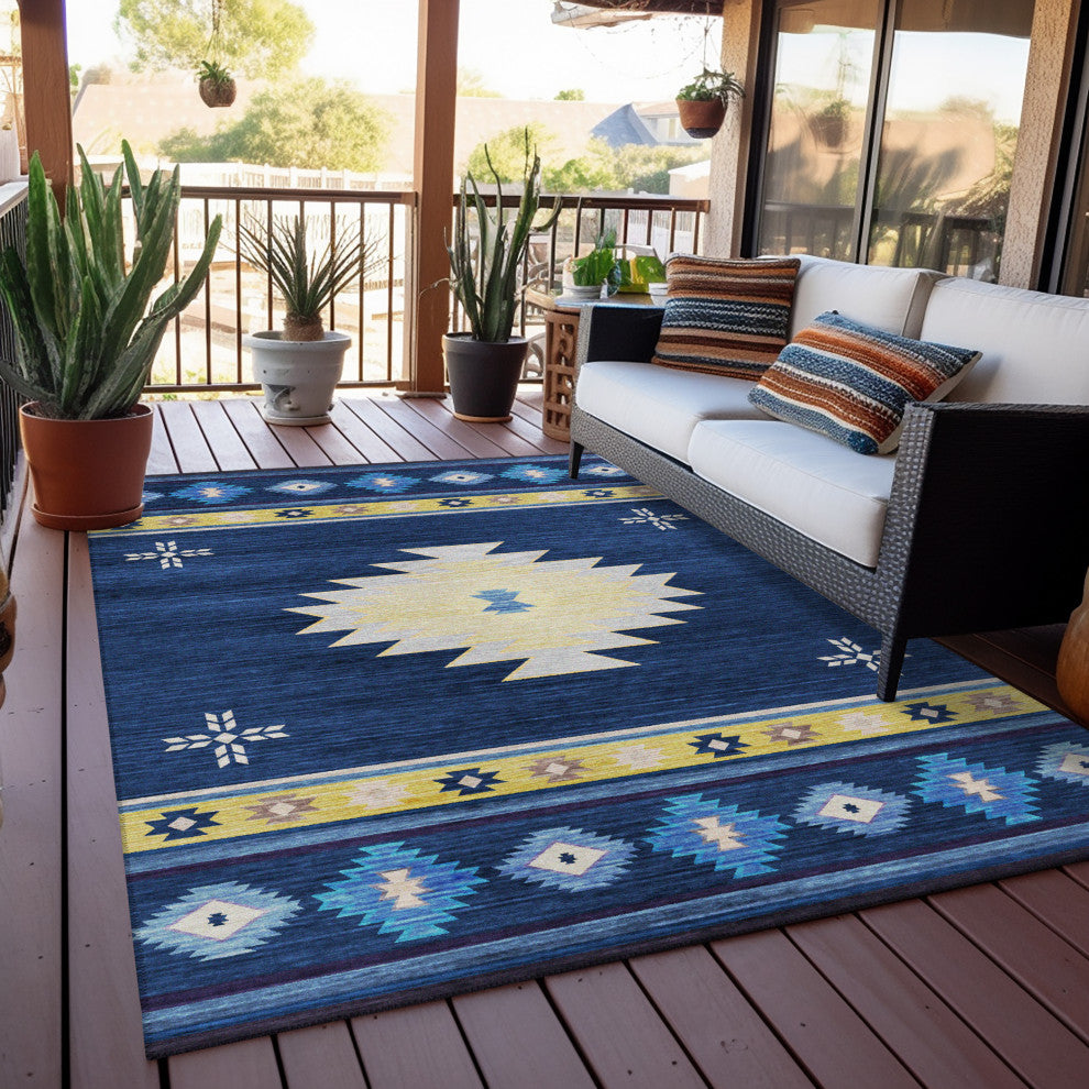 Indoor/Outdoor Phoenix PH4 Navy Machine Washable 9' x 12' Rug