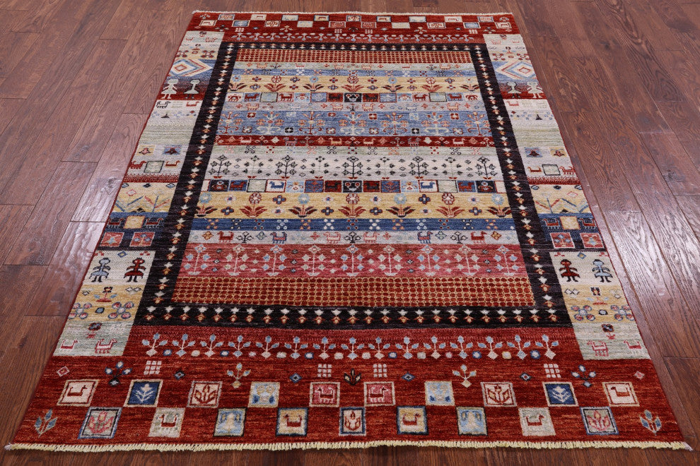 Persian Gabbeh Tribal Hand Knotted Wool Rug 5' 0" X 6' 9" Q10375