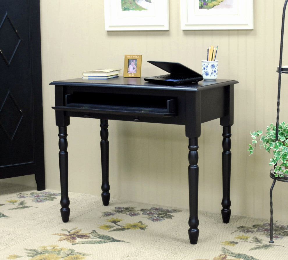 Grace Desk With Elegant Trned Legs And Drawer, Antique Black