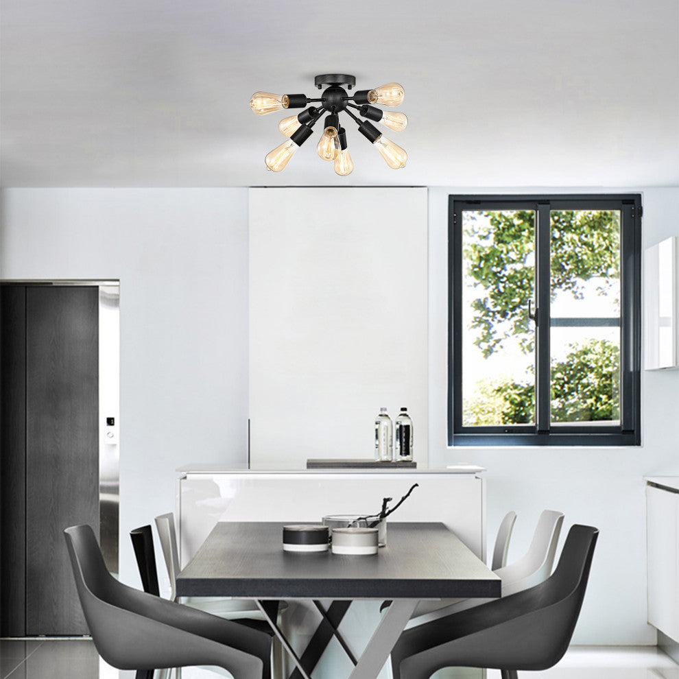 Sami Sputnik Antique Black 8-Light Industrial Flush Mount