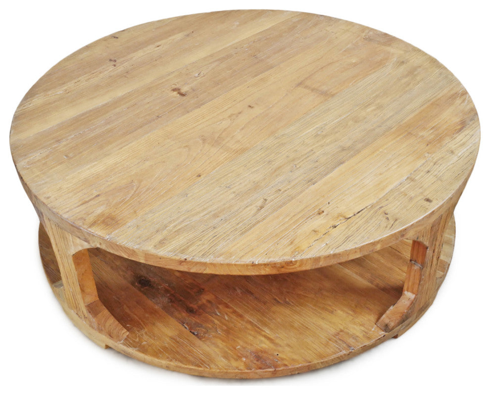 Salvaged Natural Elm Round Coffee Table