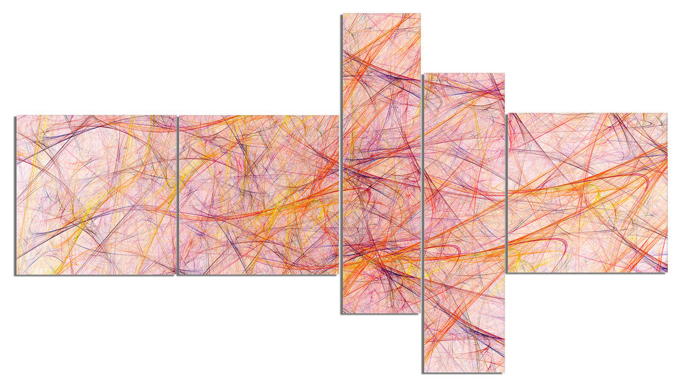 Mystic Pink Fractal Veins, Abstract Canvas Art Print, 60"x32", 5 panels