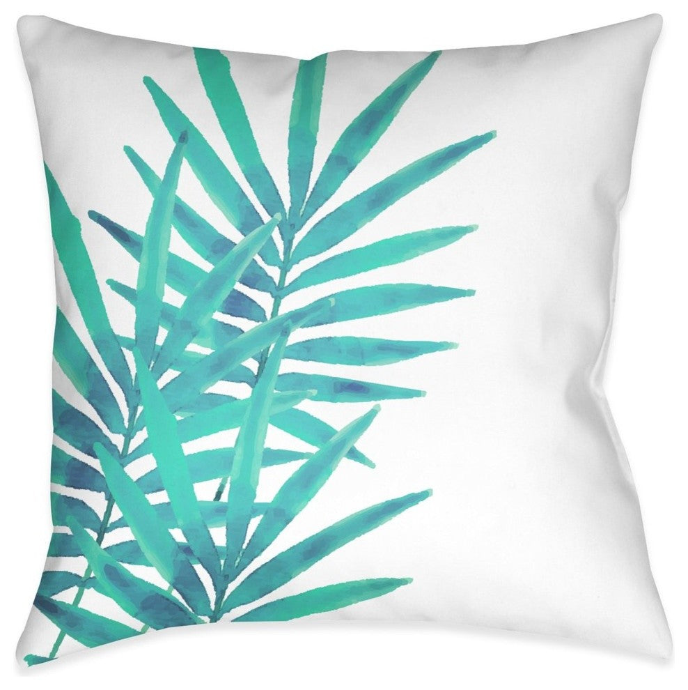 Aqua Palm Leaves I Outdoor Decorative Pillow, 20"x20"