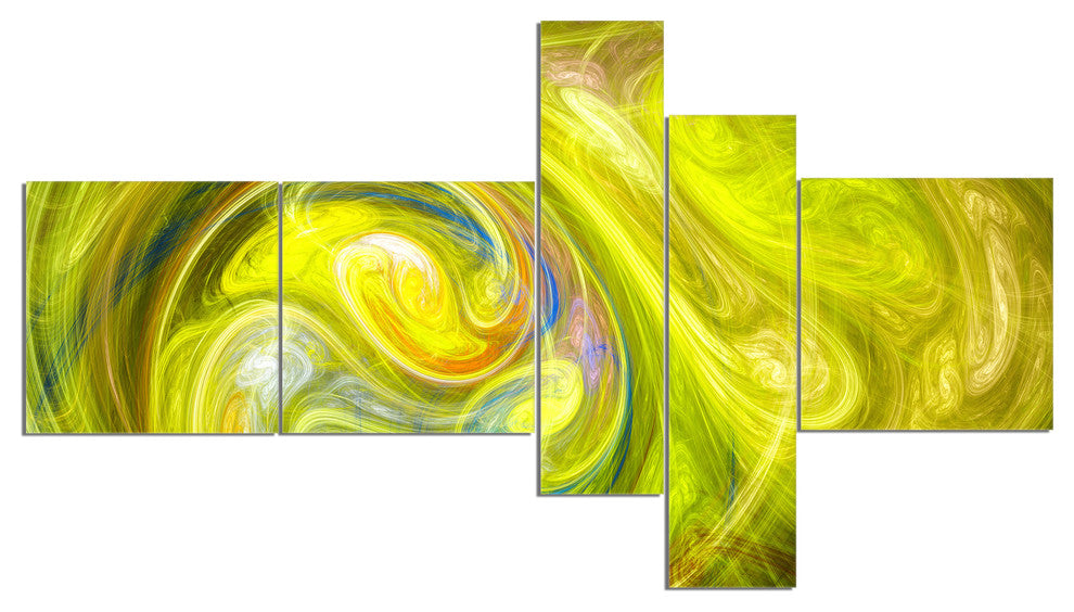 Yellow Fractal Abstract Illustration, Abstract Canvas Art, 60"x32", 5 panels