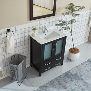 Vanity Art Single Vanity Set With Ceramic Top, 30", Espresso, Standard Mirror