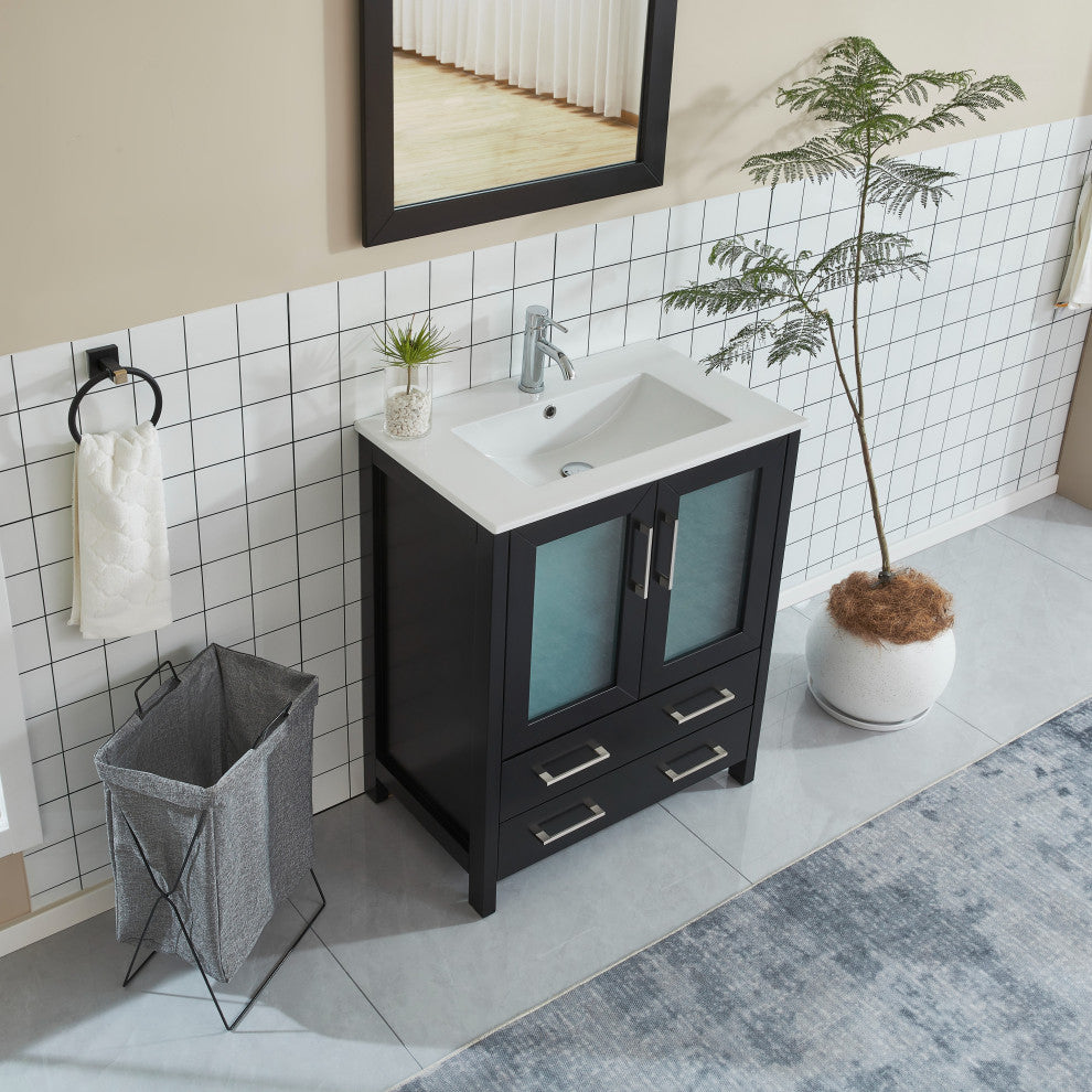 Vanity Art Single Vanity Set With Ceramic Top, 30", Espresso, Standard Mirror