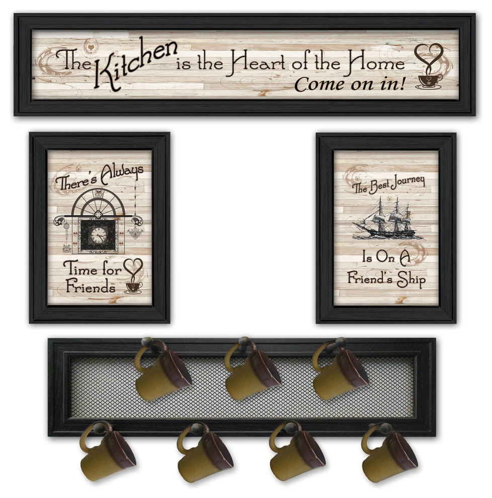 "Kitchen Collection VI" 4-Piece Vignette with 7-Peg Mug Rack, Black Frame