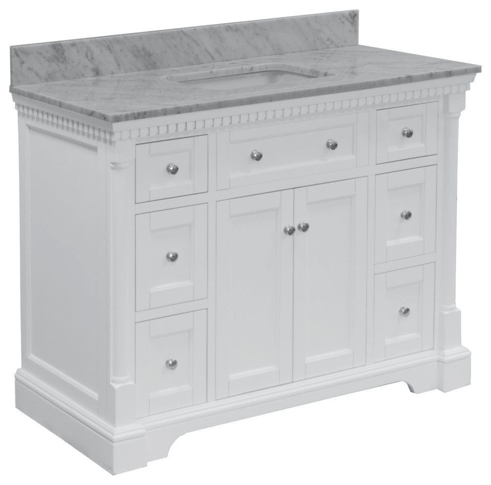 Sydney 48" Bathroom Vanity, White, Carrara Marble