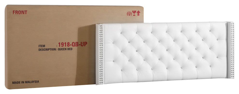 Mina Upholstered Faux Leather Bed, White, King