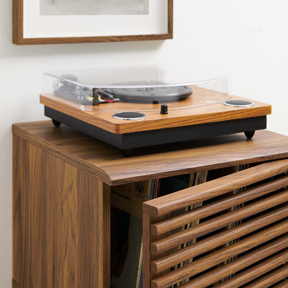 Sofa Side Table Display Stand, Wood, Brown Walnut, Modern, Lounge Hospitality