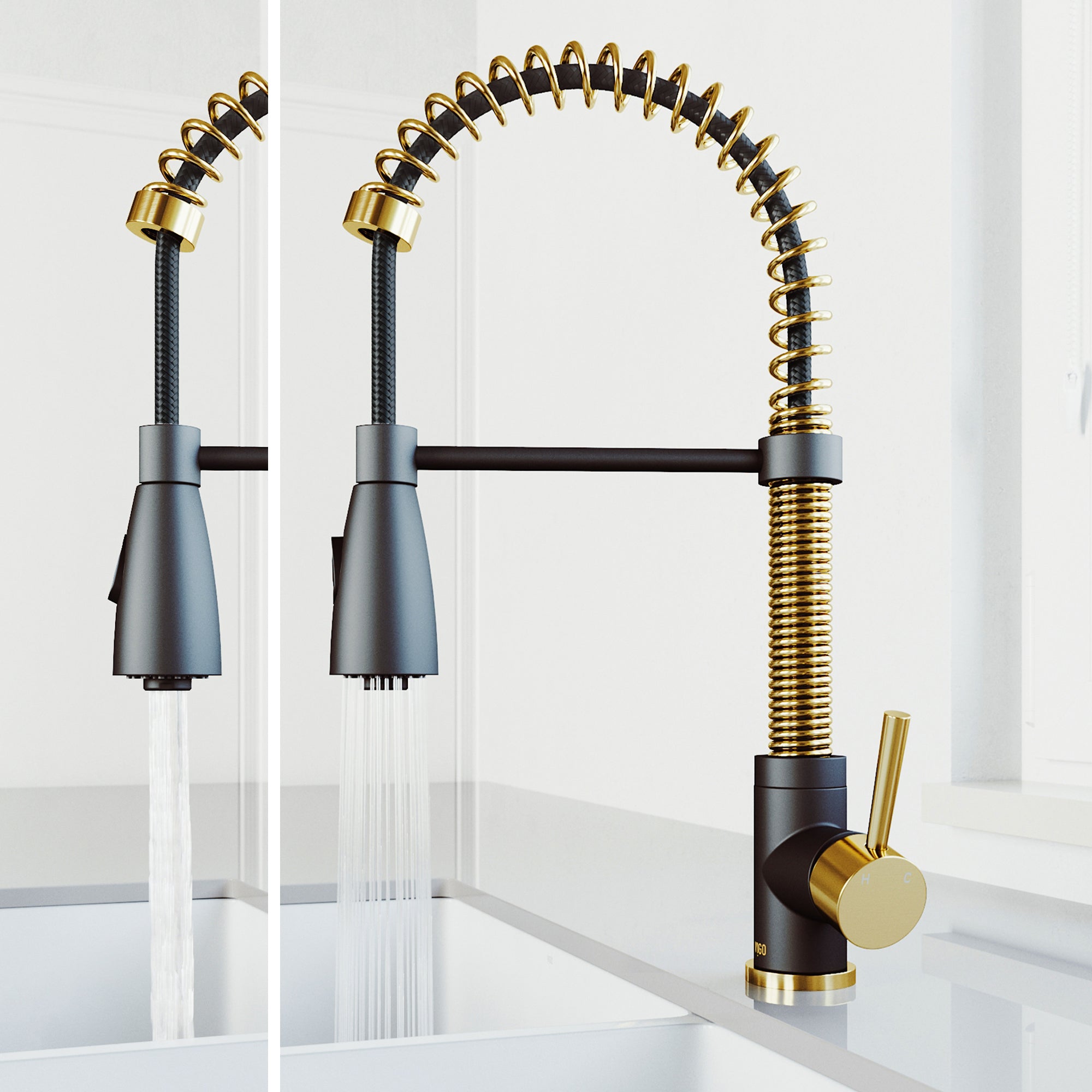 VIGO Brant 19" H Single Handle Pull-Down Sprayer Kitchen Faucet, Matte Brushed Gold/Matte Black, Without Extras