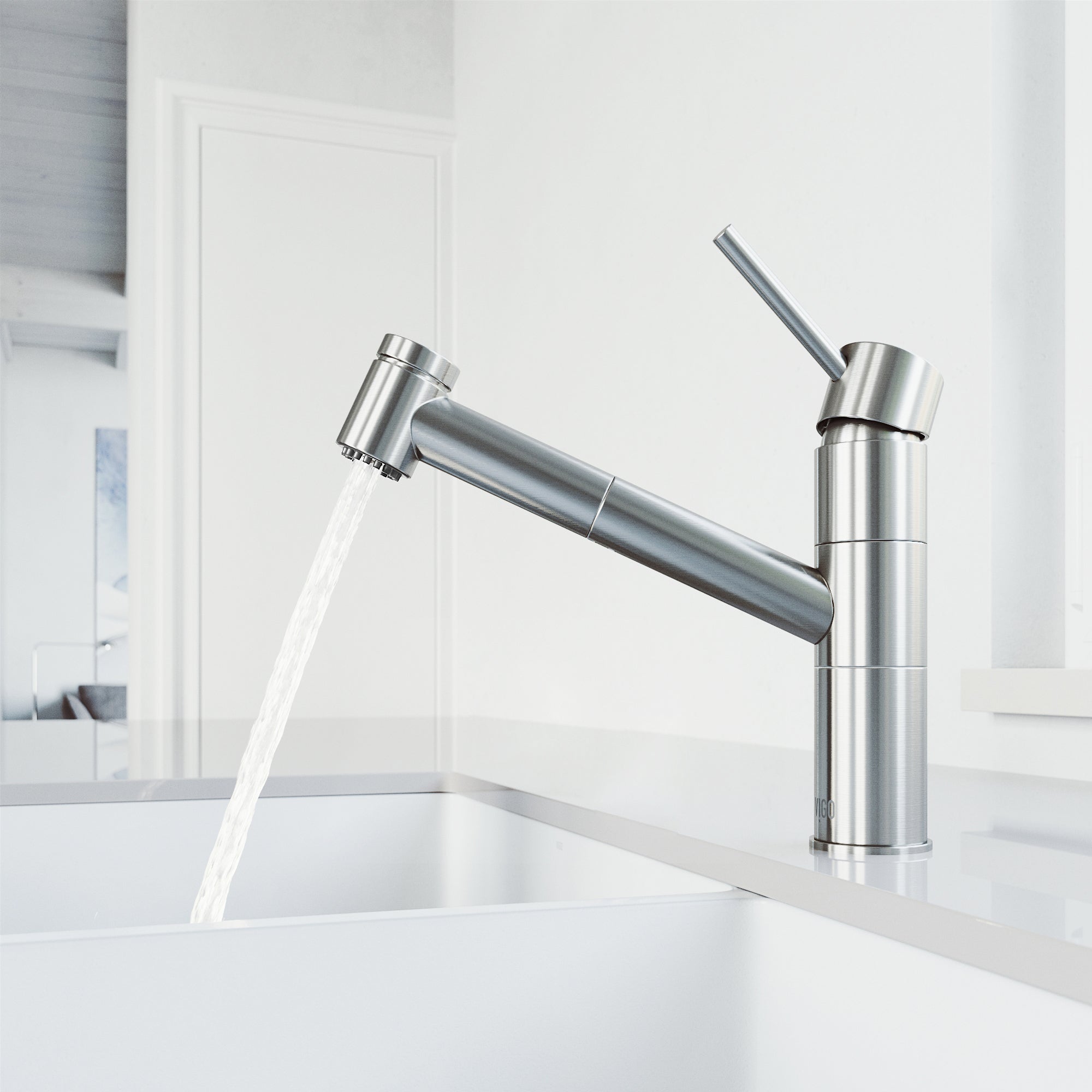 VIGO Branson 9" H Single Handle Pull-Out Sprayer Kitchen Faucet, Stainless Steel, Without Extras