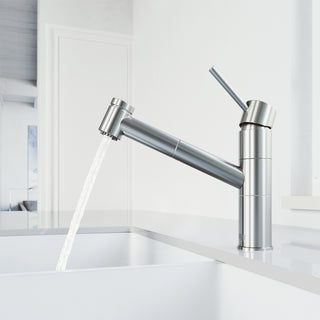 VIGO Branson 9" H Single Handle Pull-Out Sprayer Kitchen Faucet, Stainless Steel, Without Extras