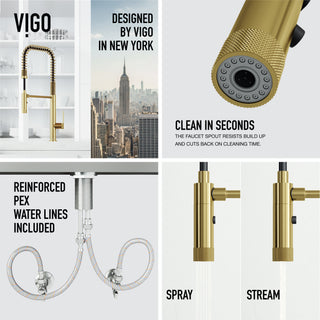 VIGO Sterling 23" H Single Handle Pull-Down Sprayer Kitchen Faucet, Matte Brushed Gold, Without Extras