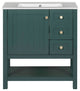 30 Inch Transitional Style Bathroom Vanity Cabinet Combo with Ceramic Sink, Green