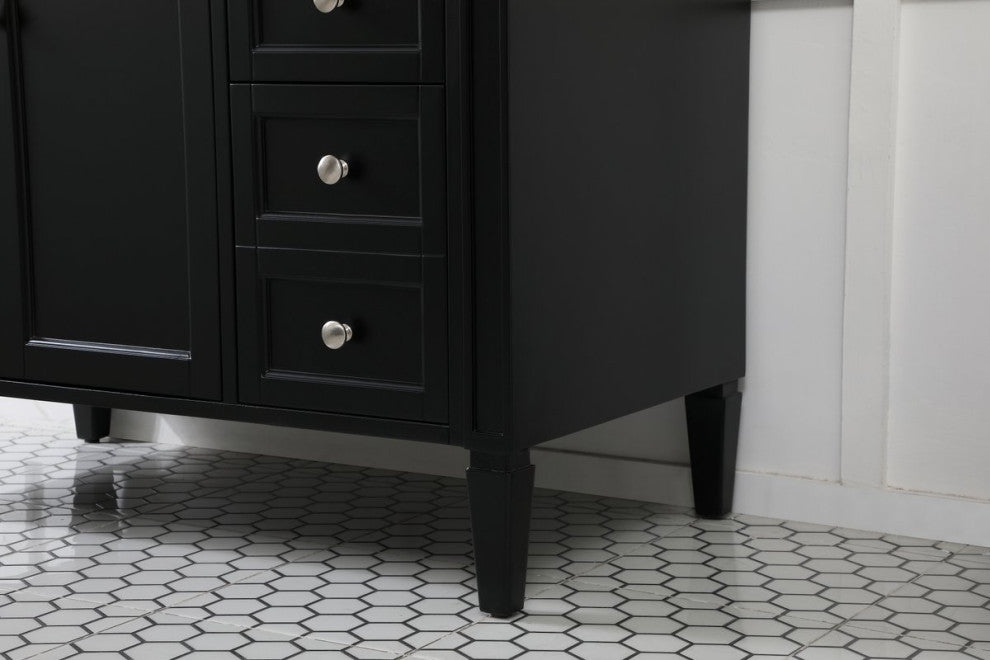 Home Living Vanity with Carrara White Marble Countertop, Black, 42", Single Sink