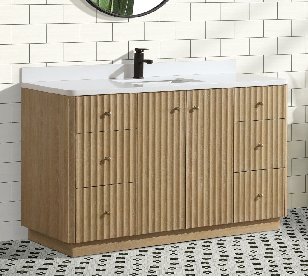 La Jolla Bathroom Vanity, Washed Oak, 55", Single Sink, Freestanding