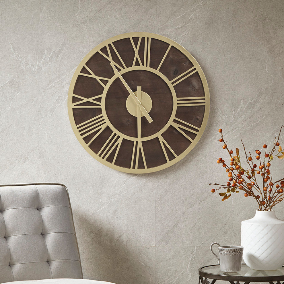 Madison Park Mason Rustic Roman Wall Decor Clock, Gold