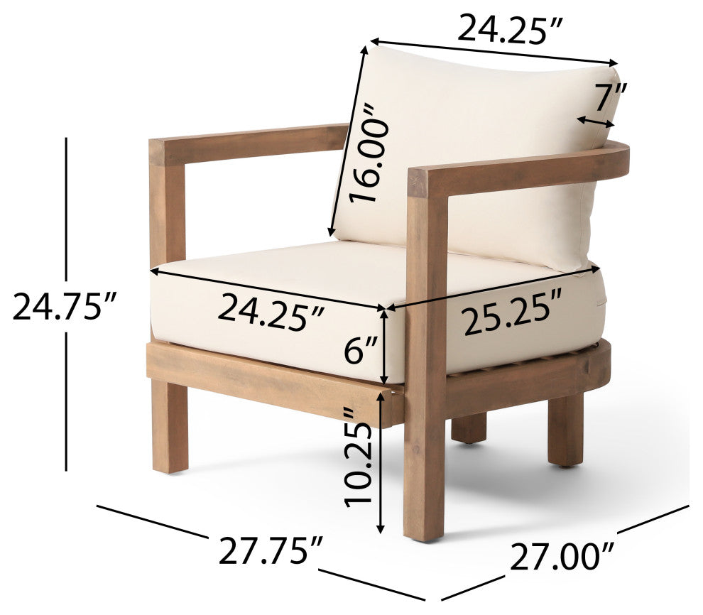 Aston Outdoor Acacia Wood Club Chairs With Cushions, Set of 2