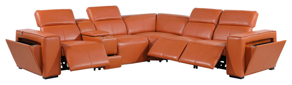 Niccolo Top Grain Italian Leather 6-Piece L-Shaped Power Reclining Sectional, Camel