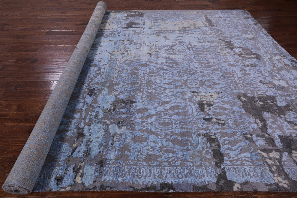 8' 9" X 12' 1" Wool and Silk Modern Handmade Rug Q7241