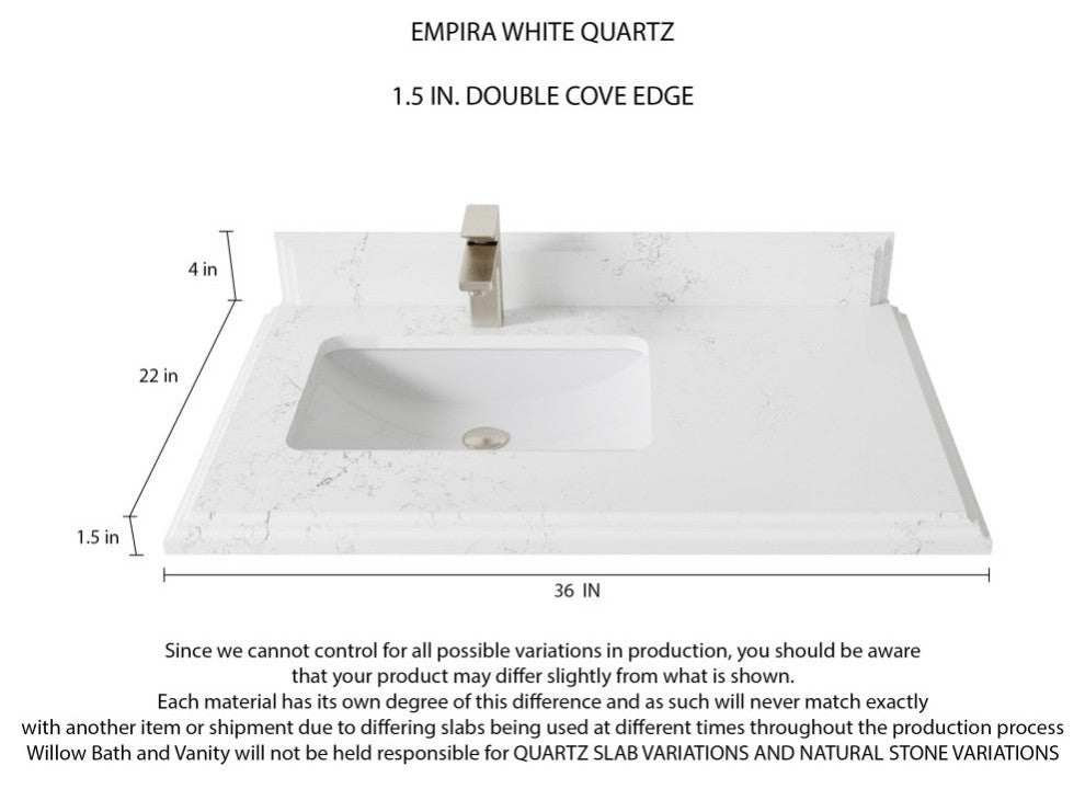 Boston 36 Left Offset Bath Vanity in Evergreen 1.5" Empira Quartz