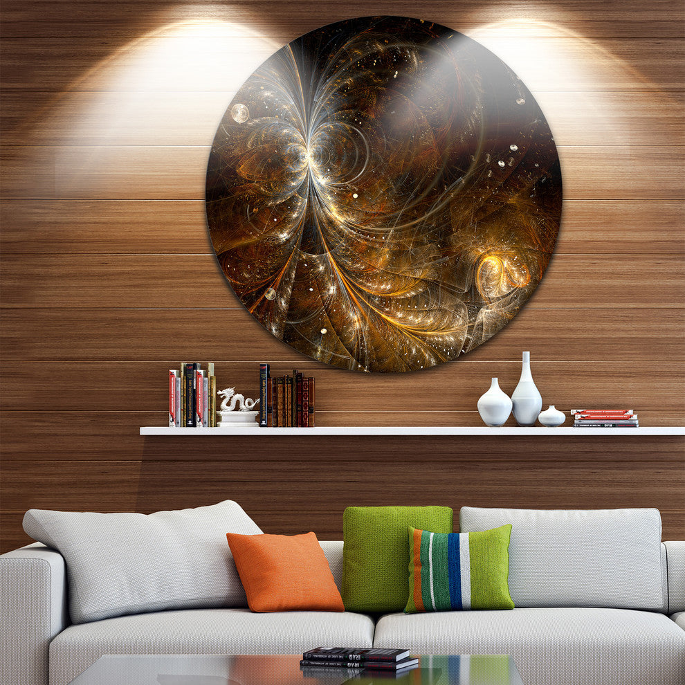Golden Yellow Digital Art Fractal Flower, Floral Round Wall Art, 36"