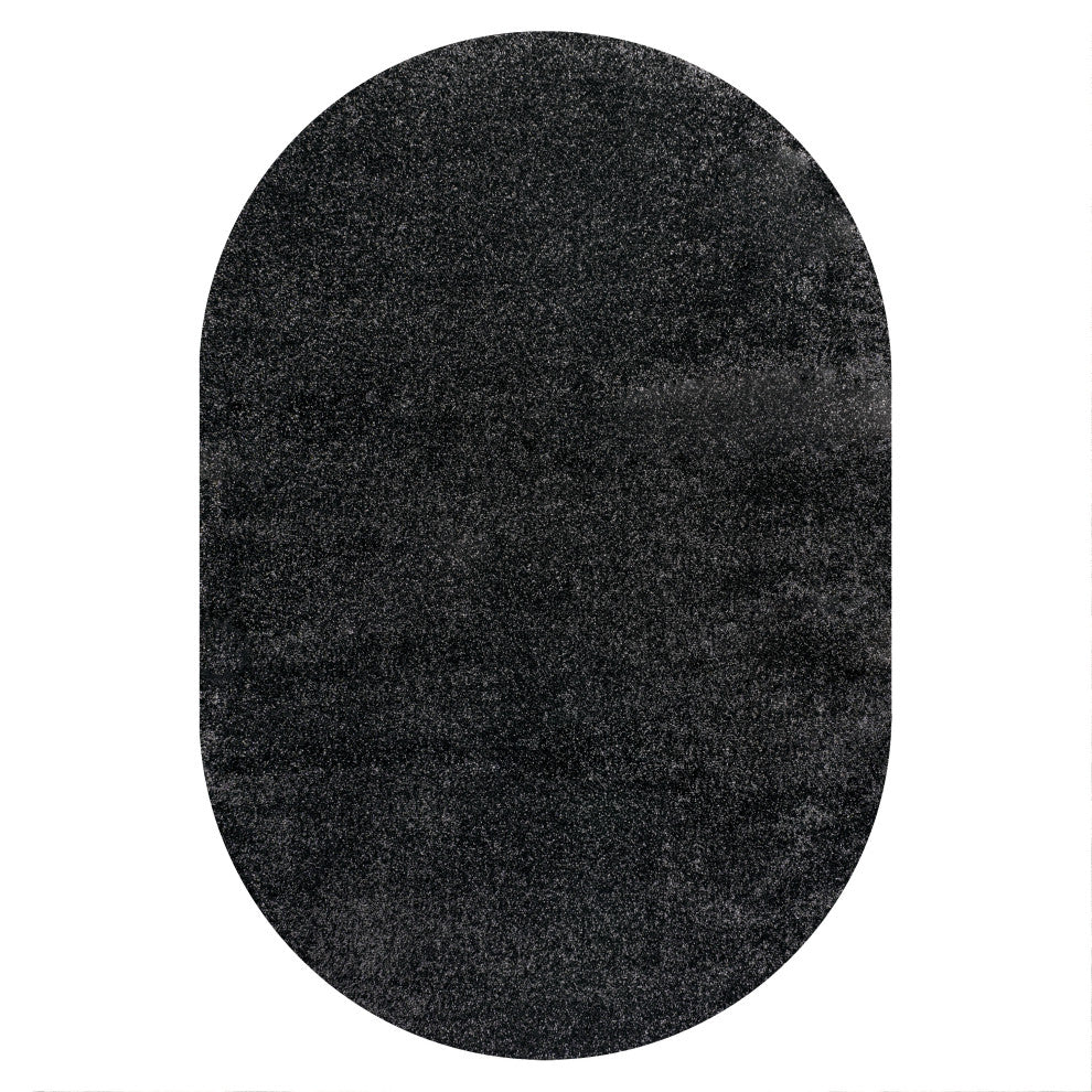 Haze Solid Low-Pile Runner Rug, Black, 3 X 5 Oval